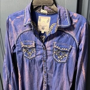 Passion to Roar Blue and Pink Embellished rodeo Shirt